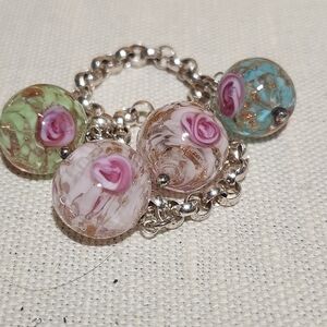 Rossana 925 Sterling Silver Italy Multi-Color Beaded Charm Bracelet